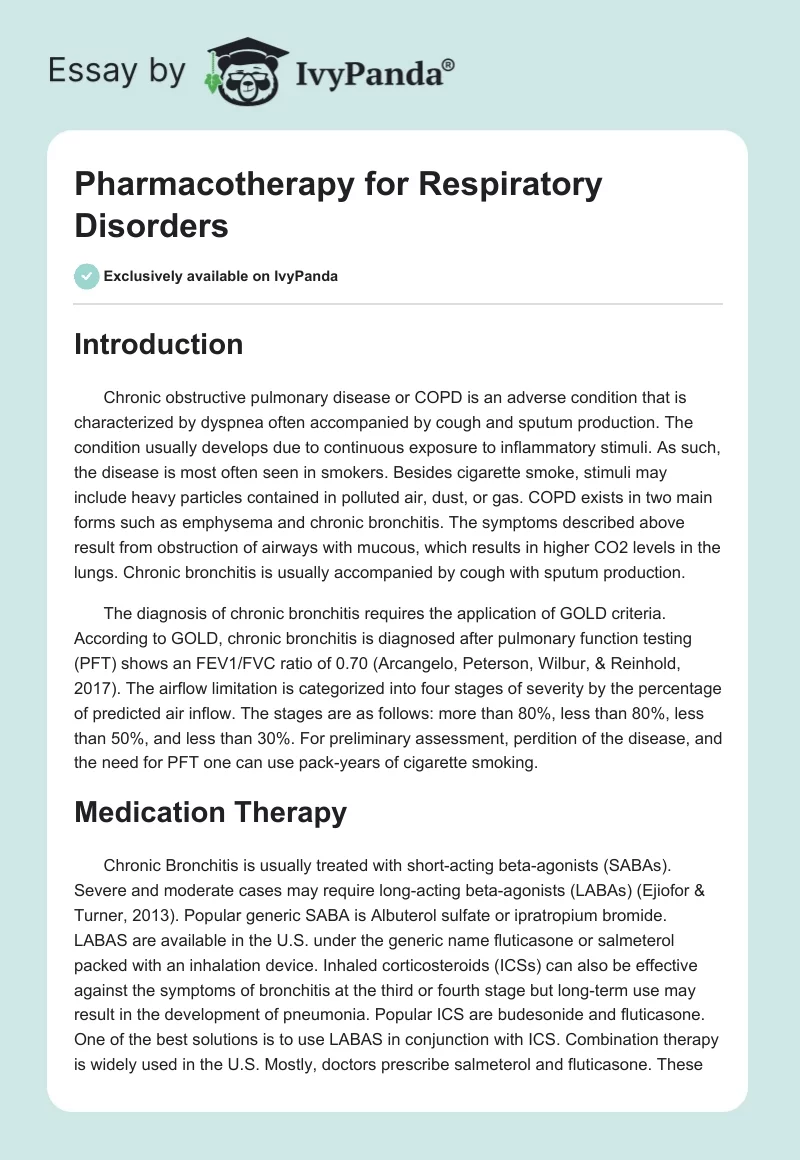 Pharmacotherapy for Respiratory Disorders. Page 1