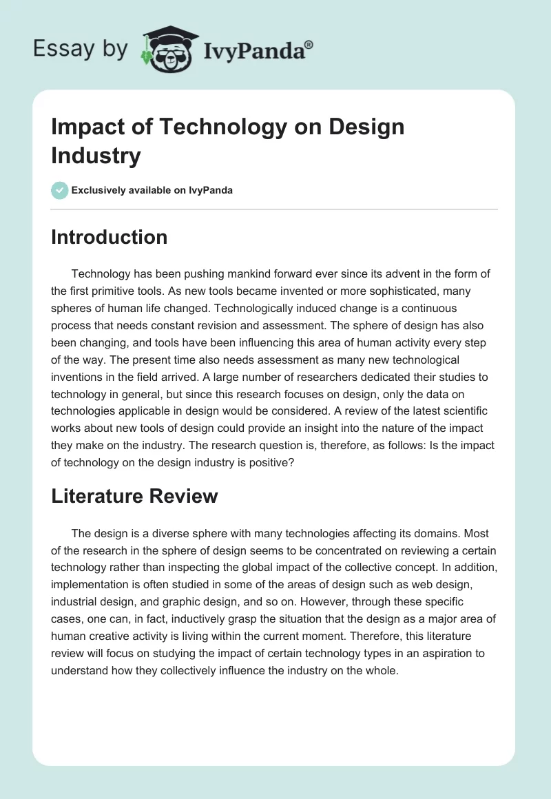 Impact of Technology on Design Industry - 2272 Words | Report Example