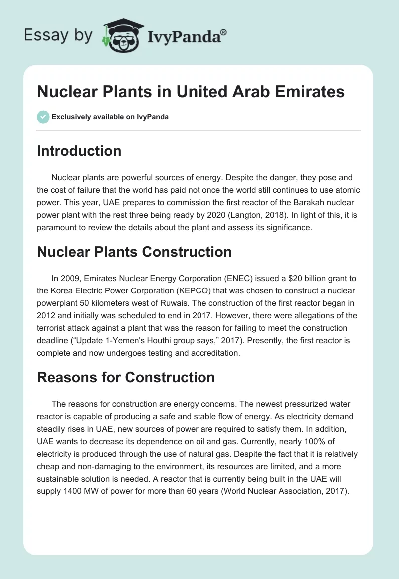 Nuclear Plants in United Arab Emirates. Page 1