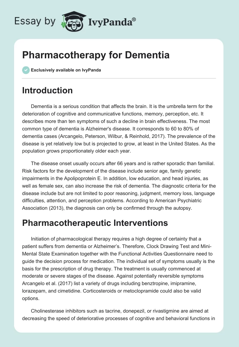Pharmacotherapy for Dementia. Page 1