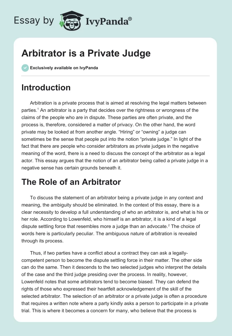 Arbitrator is a Private Judge. Page 1