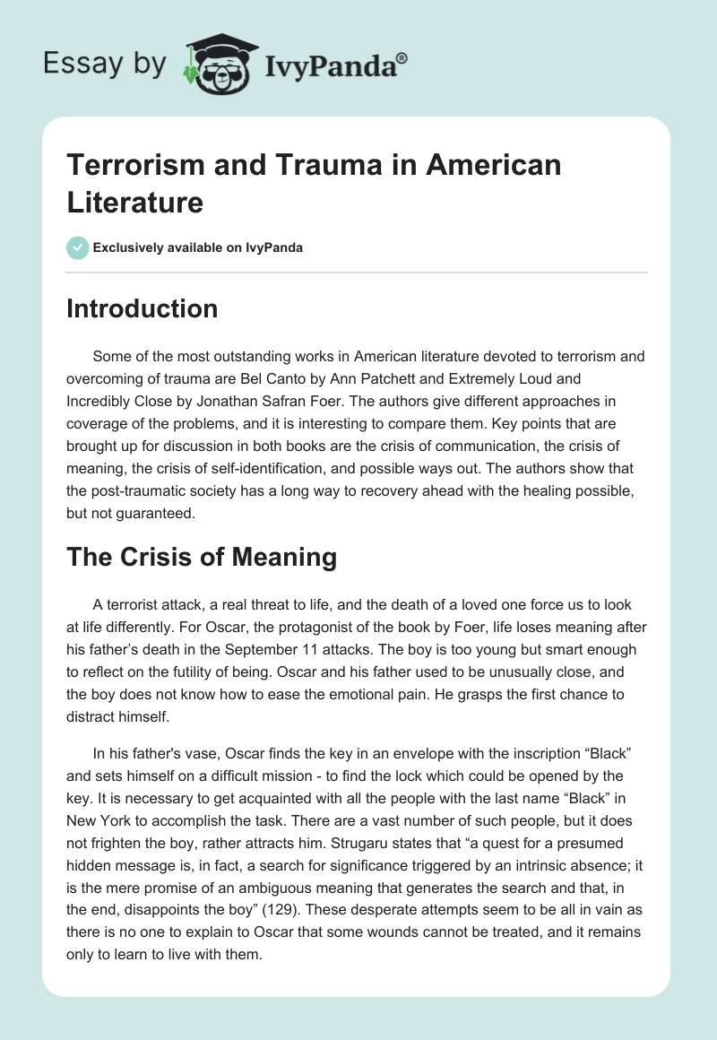Terrorism and Trauma in American Literature. Page 1