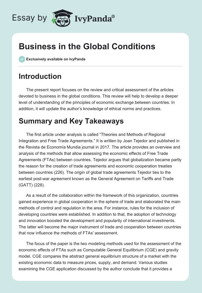 Business in the Global Conditions. Page 1