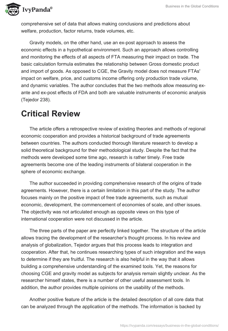 Business in the Global Conditions. Page 2