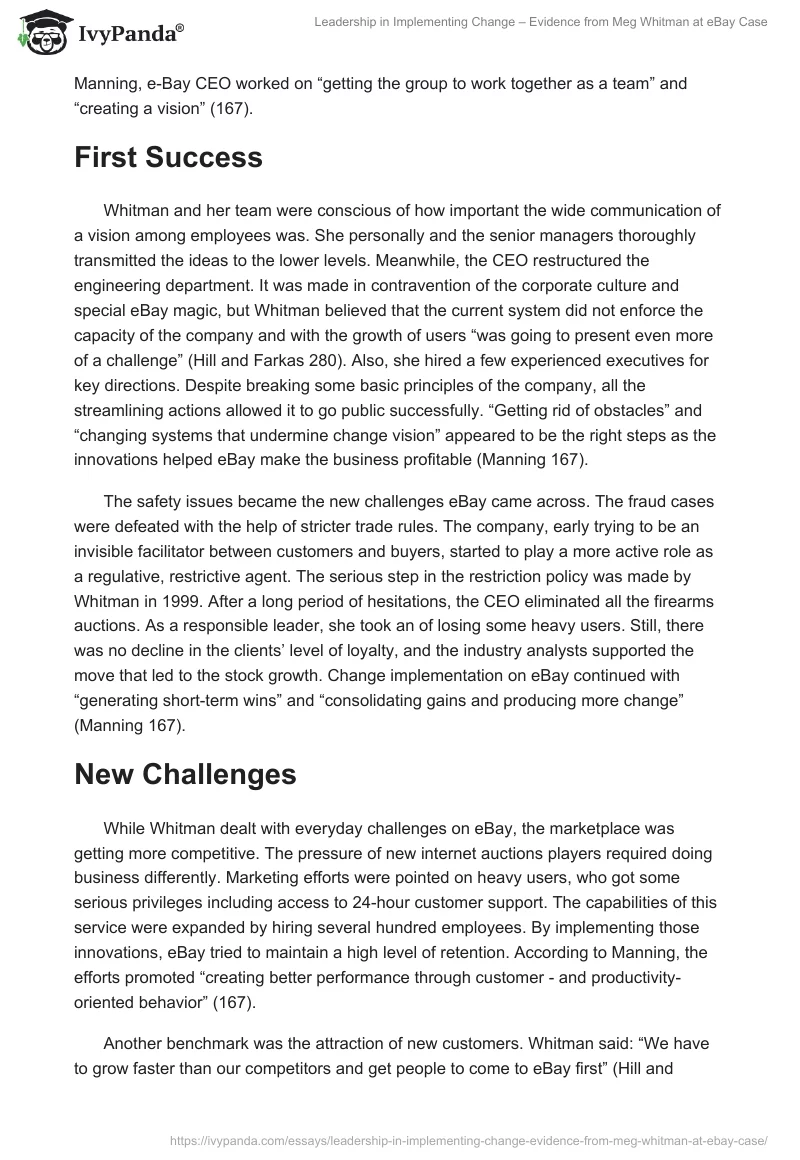 Leadership in Implementing Change – Evidence from Meg Whitman at eBay Case. Page 2