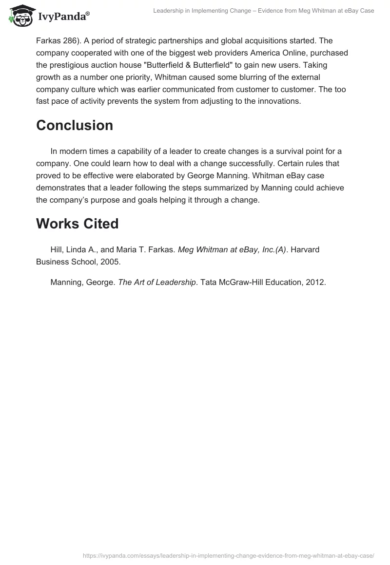 Leadership in Implementing Change – Evidence from Meg Whitman at eBay Case. Page 3