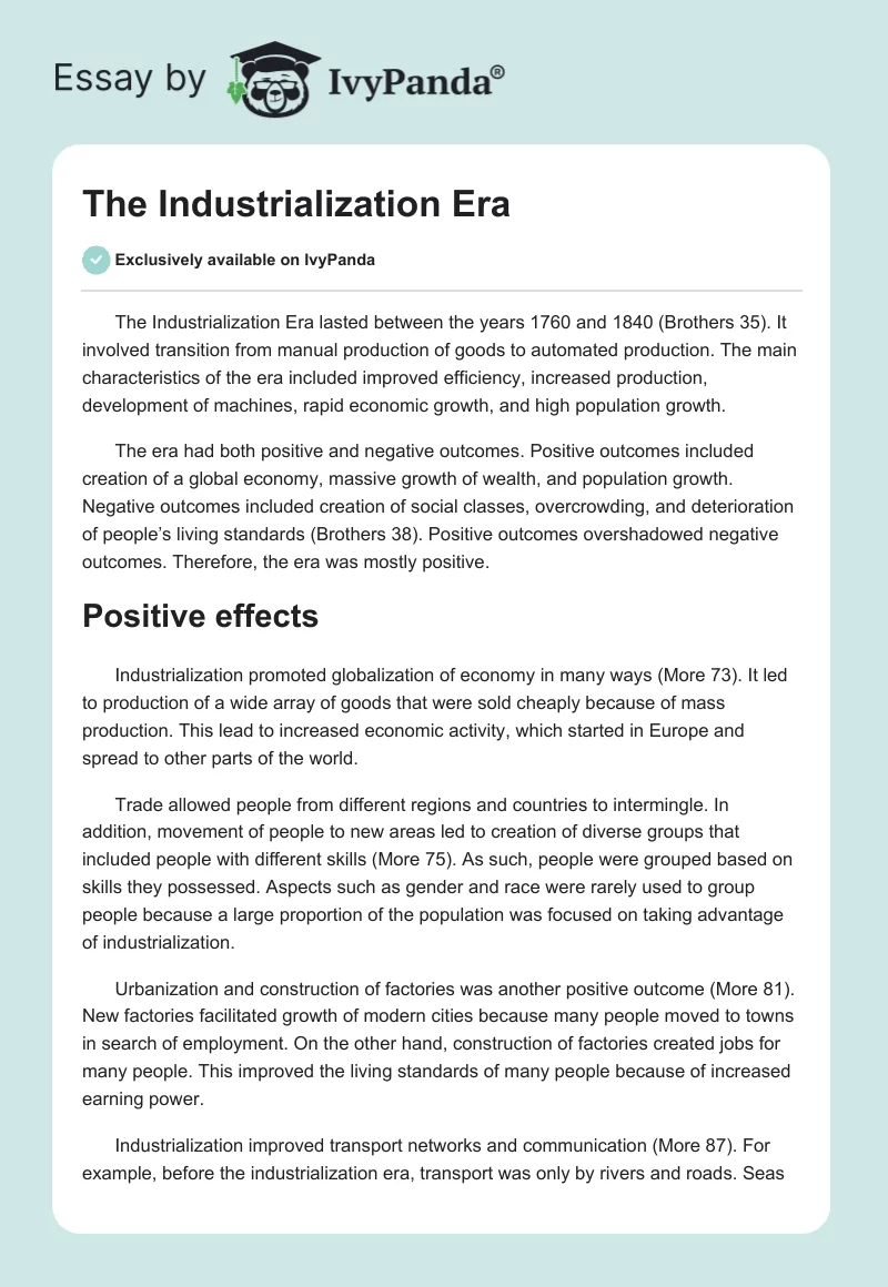 The Industrialization Era. Page 1