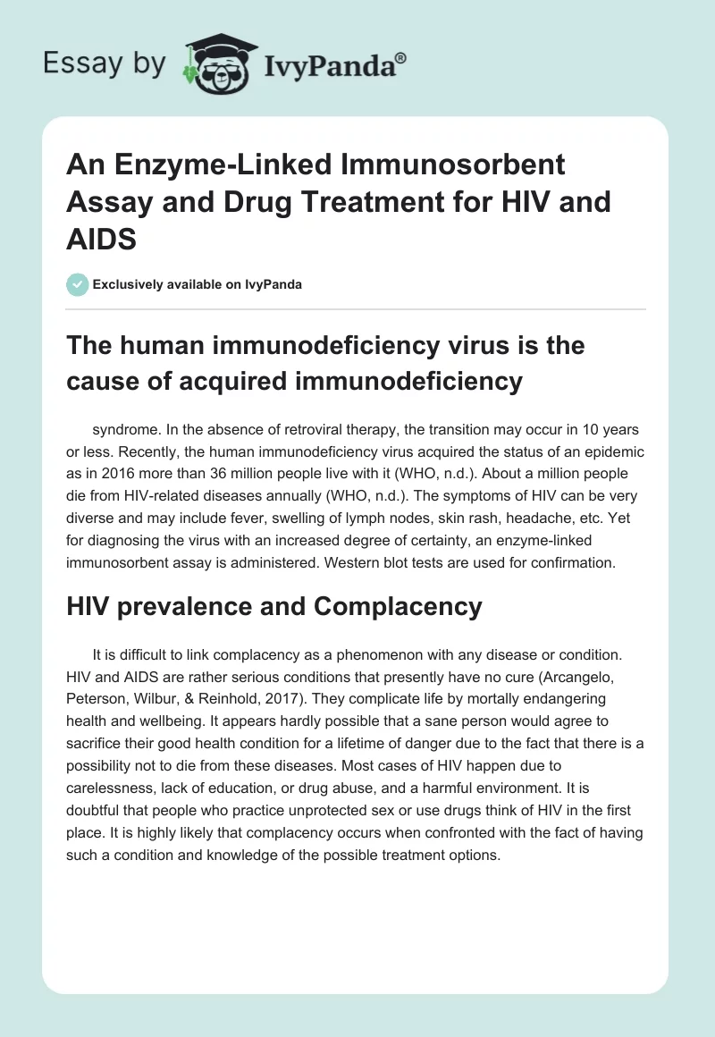 An Enzyme-Linked Immunosorbent Assay and Drug Treatment for HIV and AIDS. Page 1