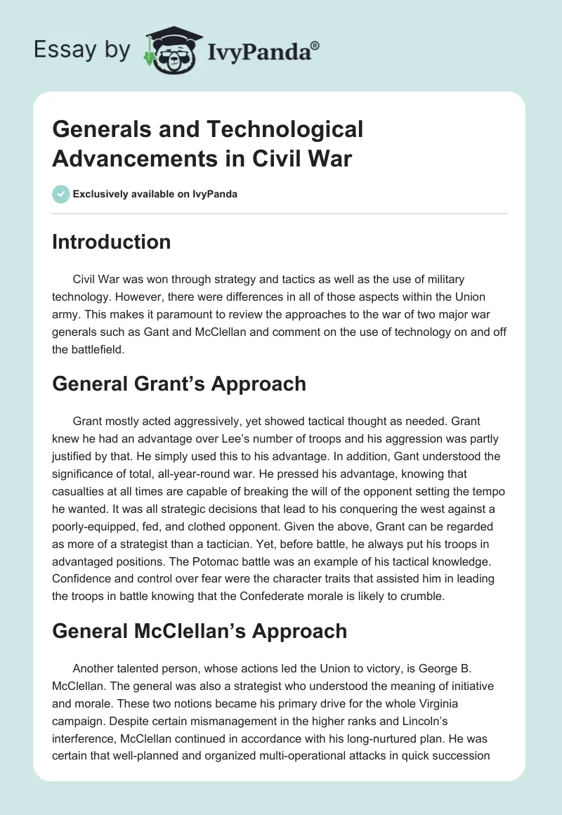 Generals and Technological Advancements in Civil War. Page 1
