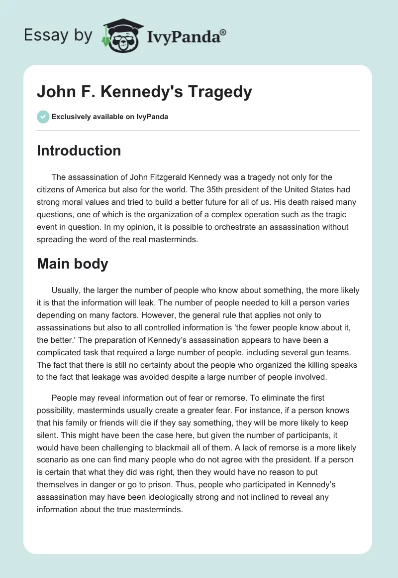 John F. Kennedy's Tragedy. Page 1