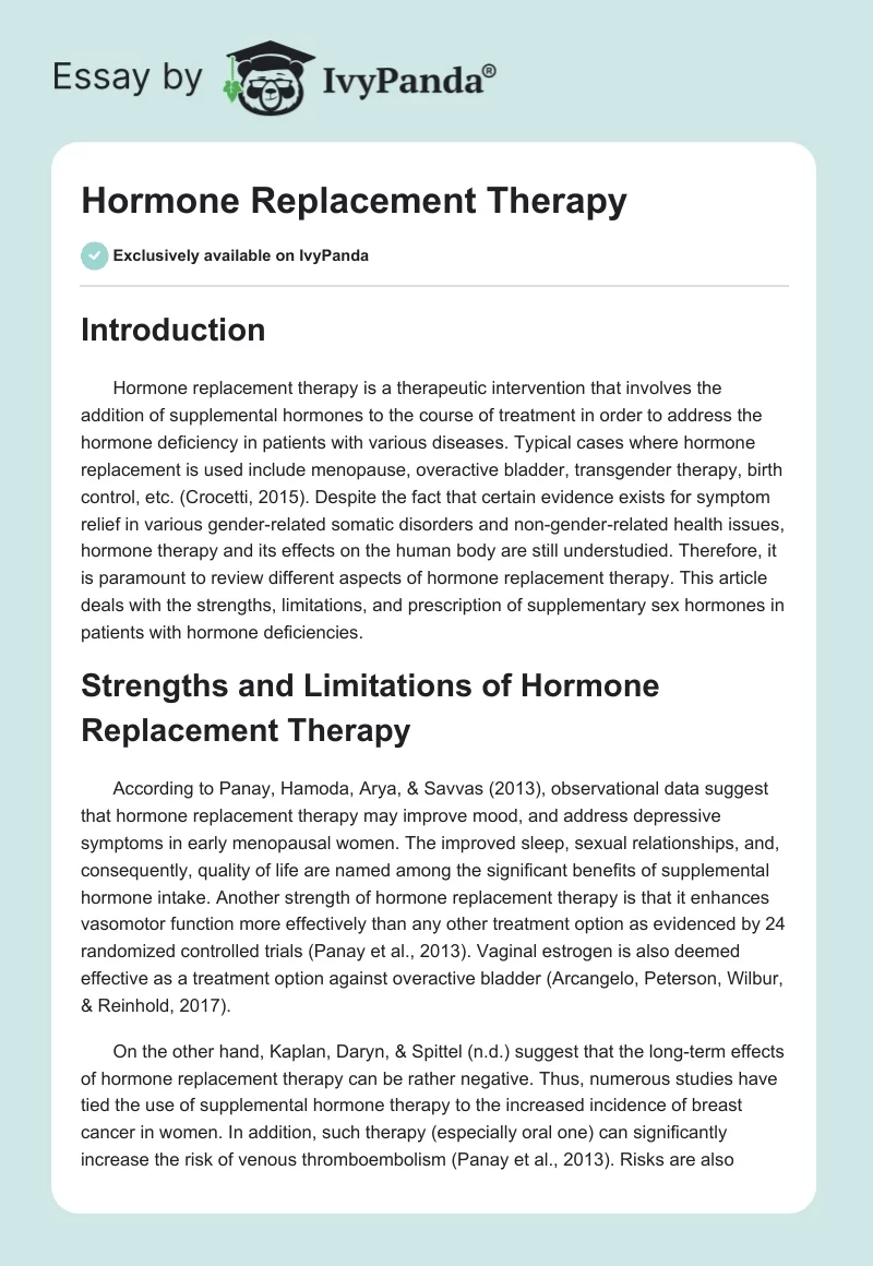 Hormone Replacement Therapy. Page 1