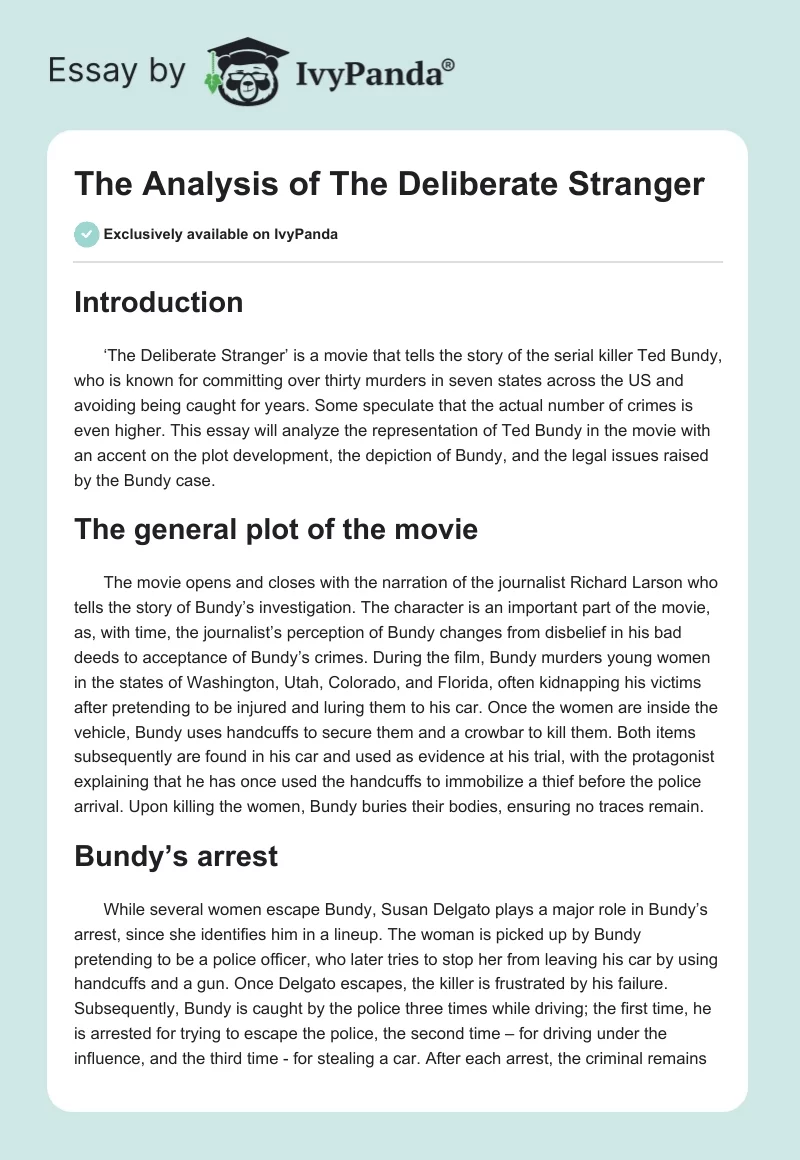 The Analysis of "The Deliberate Stranger". Page 1