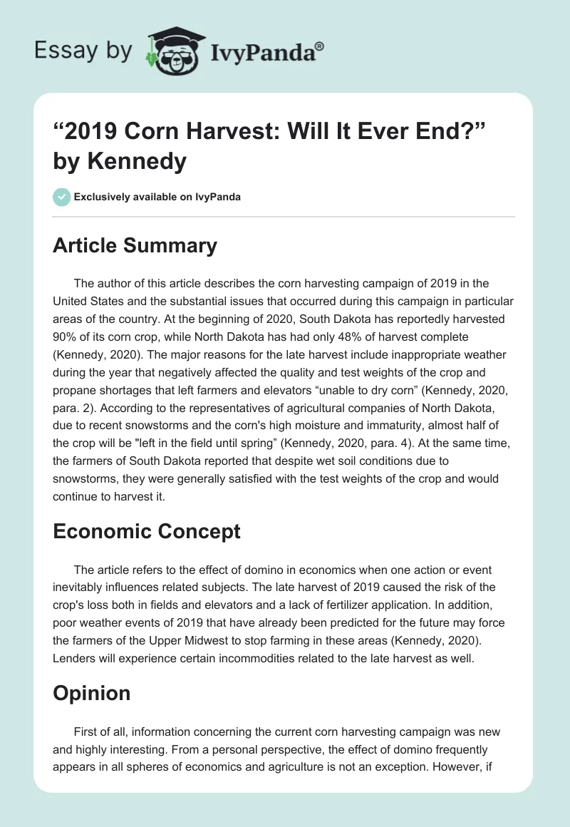 “2019 Corn Harvest: Will It Ever End?” by Kennedy. Page 1
