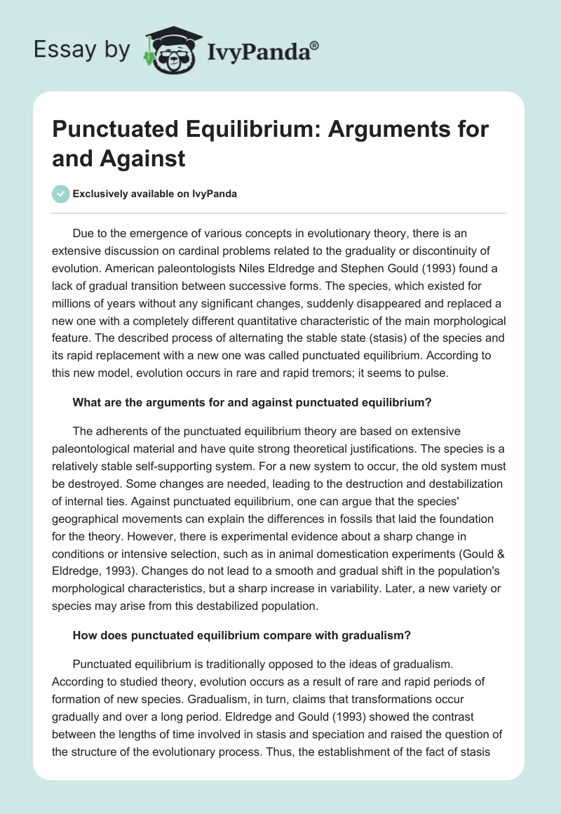 Punctuated Equilibrium: Arguments for and Against. Page 1