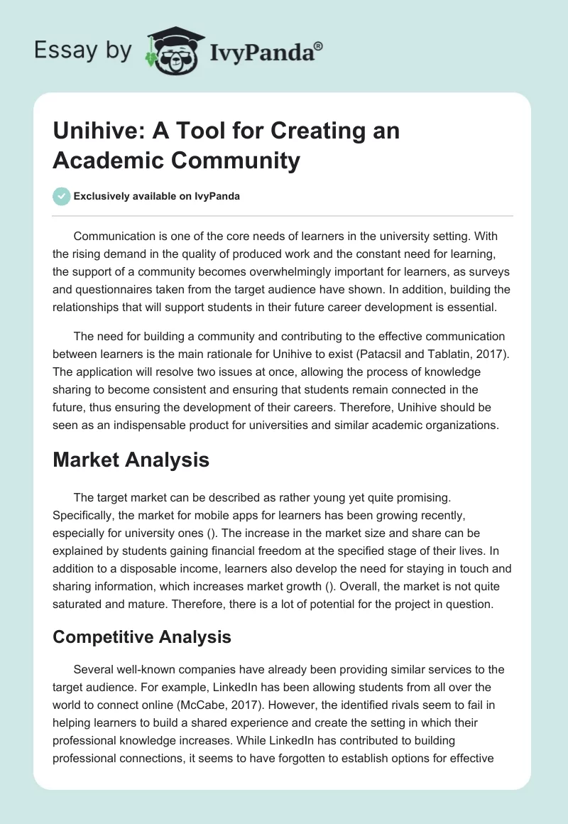 Unihive: A Tool for Creating an Academic Community. Page 1