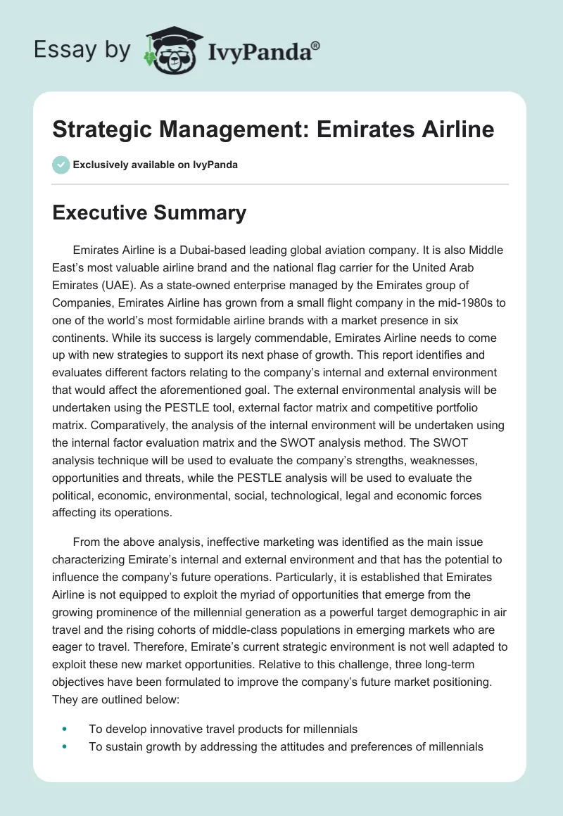 Strategic Management: Emirates Airline. Page 1