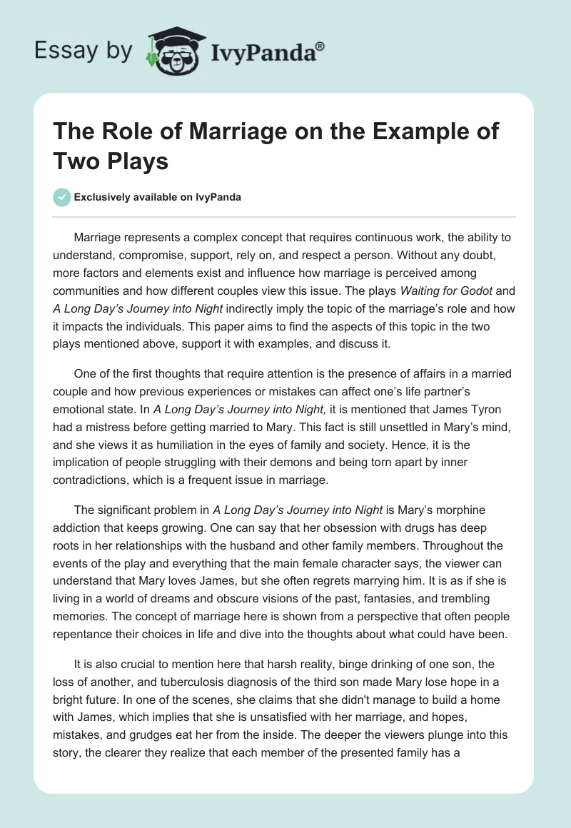 The Role of Marriage on the Example of Two Plays. Page 1