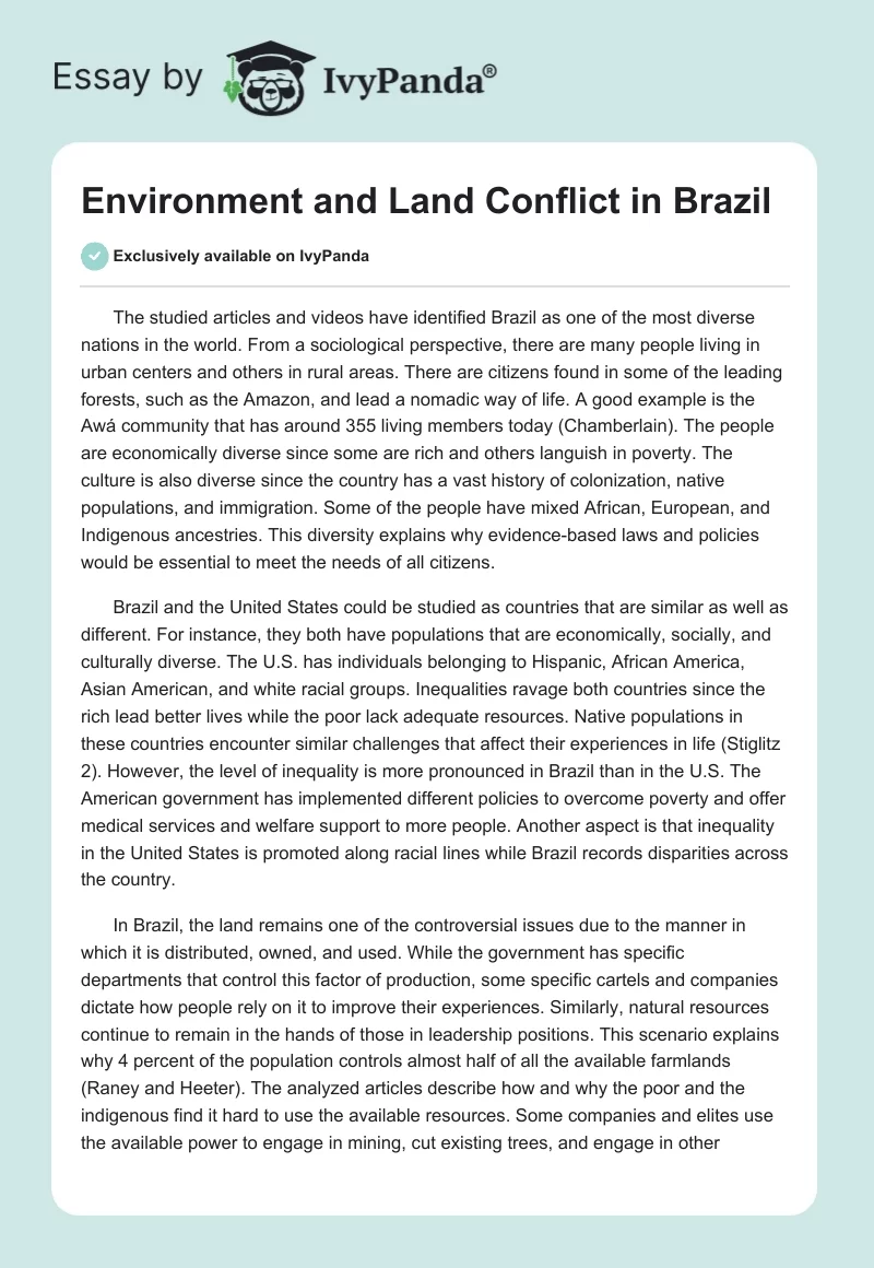 Environment and Land Conflict in Brazil. Page 1