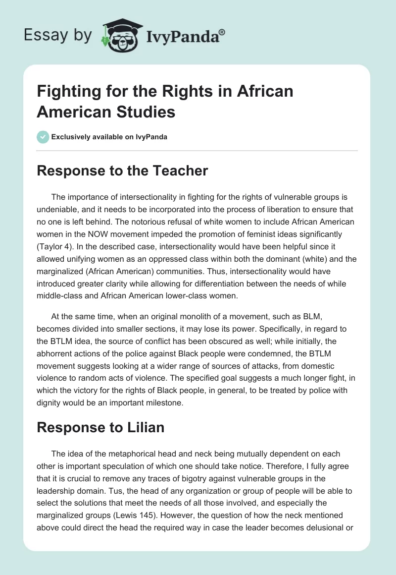 Fighting for the Rights in African American Studies. Page 1