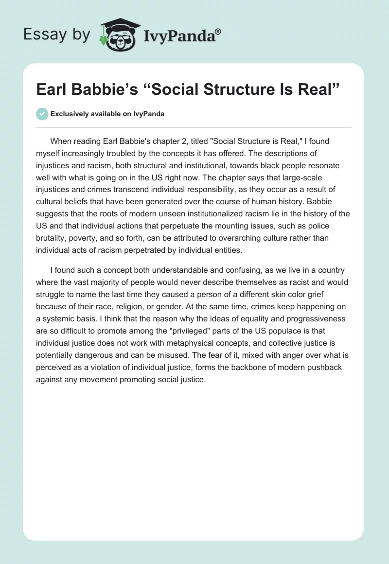 Earl Babbie’s “Social Structure Is Real”. Page 1