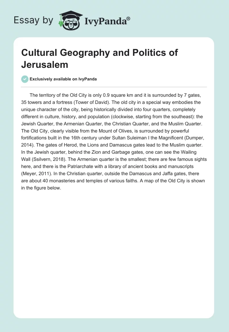 Cultural Geography and Politics of Jerusalem. Page 1
