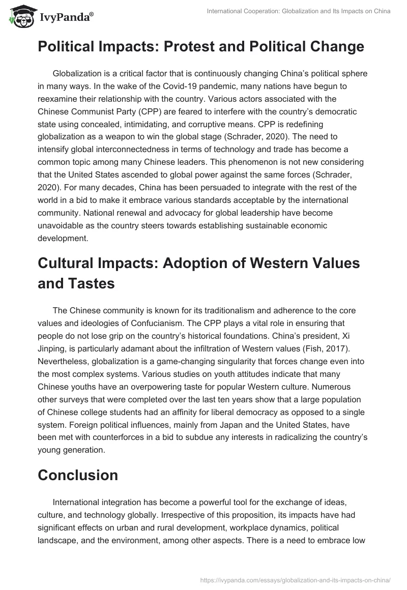 International Cooperation: Globalization and Its Impacts on China. Page 3