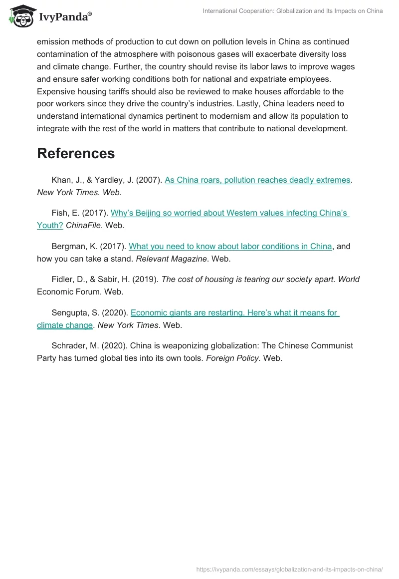 International Cooperation: Globalization and Its Impacts on China. Page 4