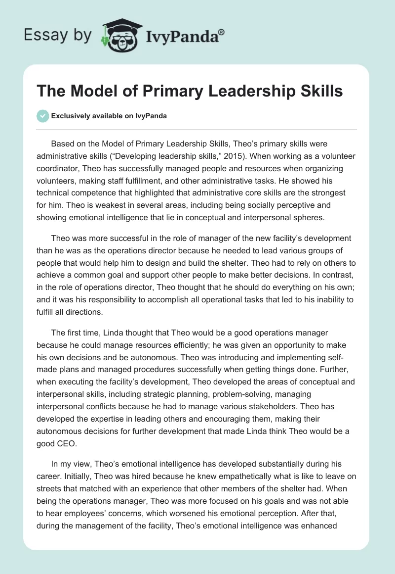 The Model of Primary Leadership Skills. Page 1