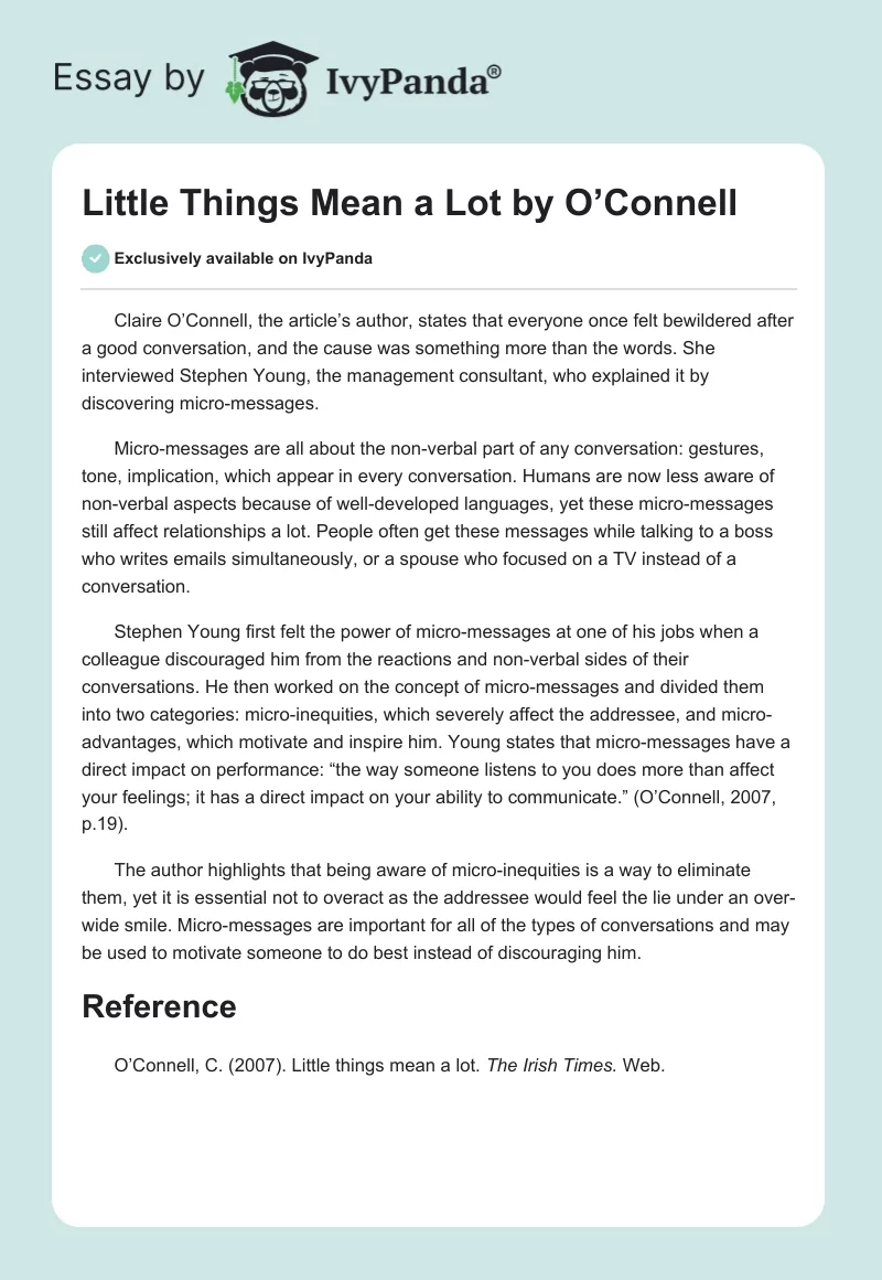 "Little Things Mean a Lot" by O’Connell. Page 1