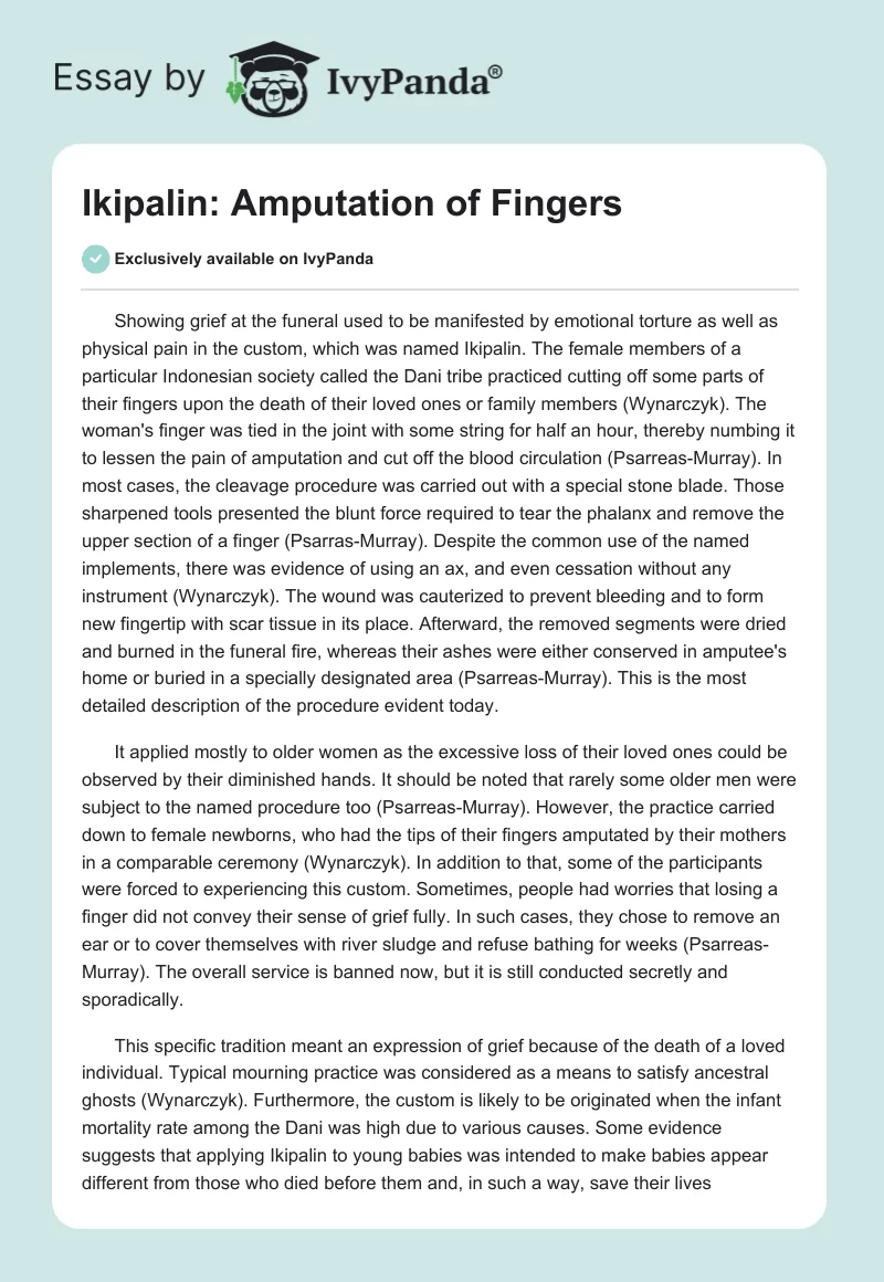 Ikipalin: Amputation of Fingers. Page 1