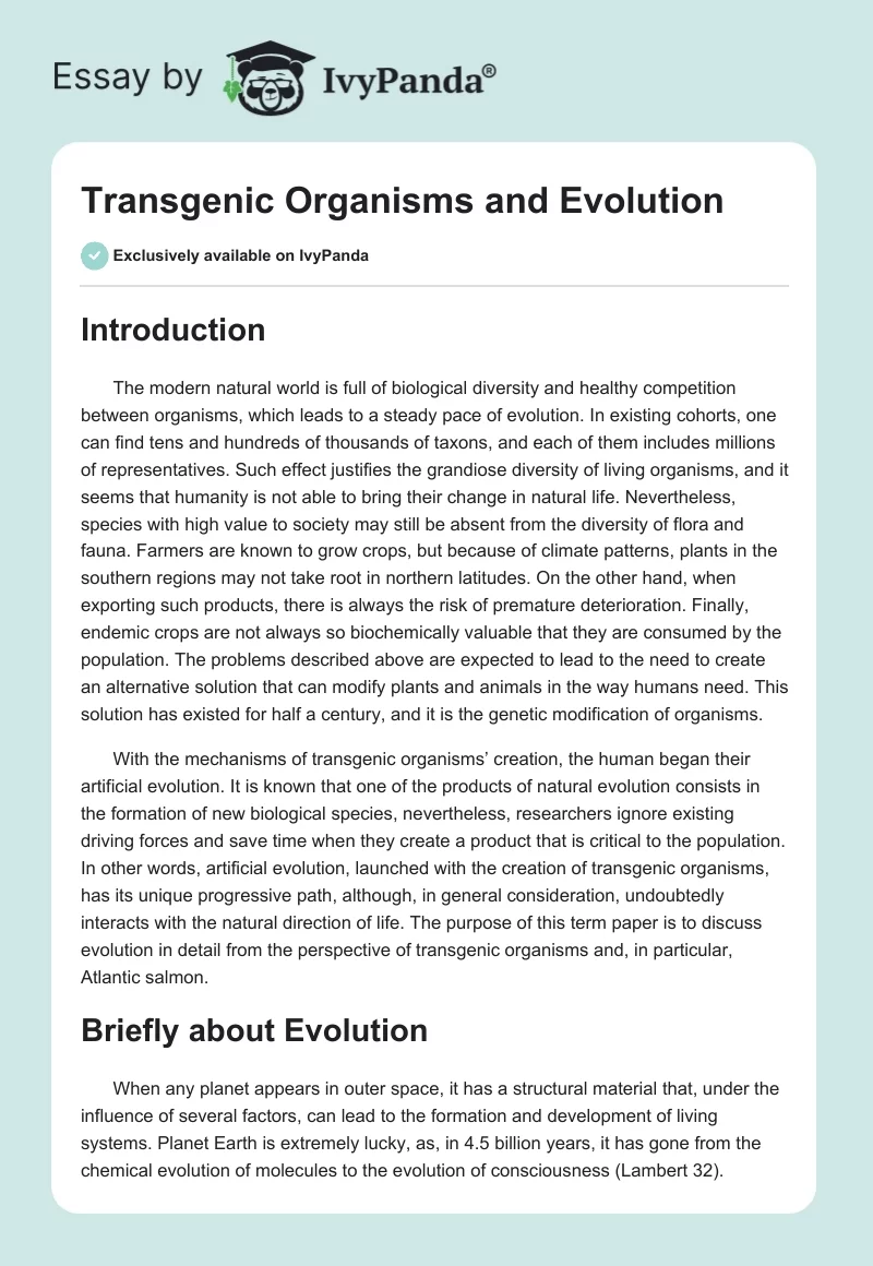 Transgenic Organisms and Evolution. Page 1