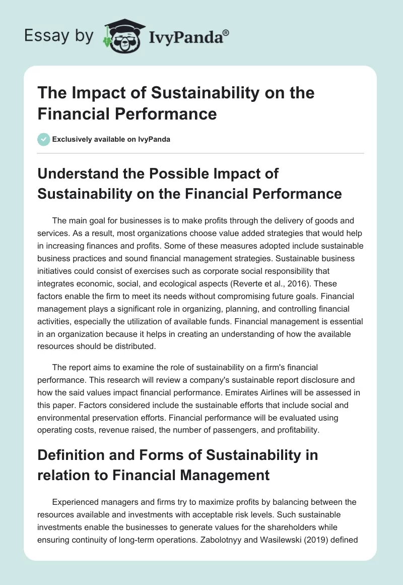 The Impact of Sustainability on the Financial Performance. Page 1