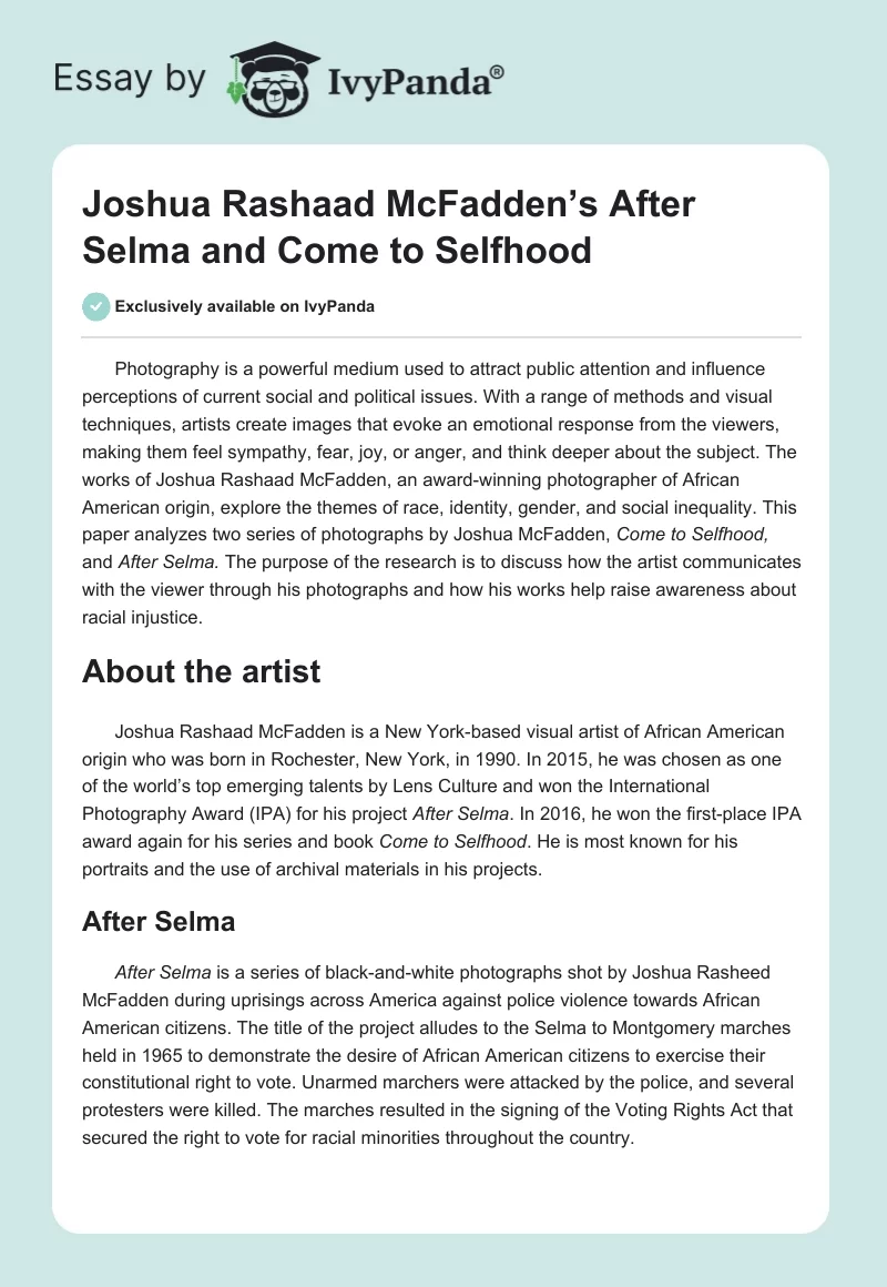 Joshua Rashaad McFadden’s After Selma and Come to Selfhood. Page 1