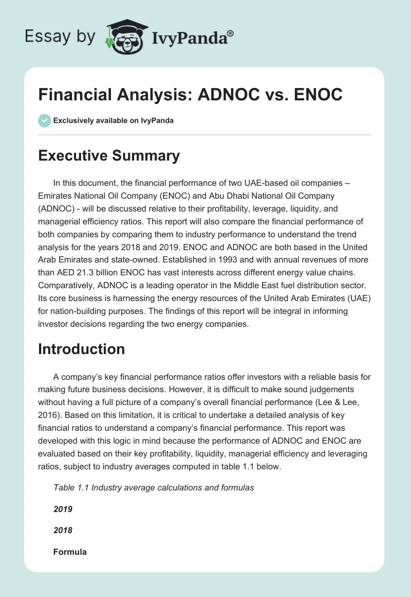 Financial Analysis: ADNOC vs. ENOC. Page 1