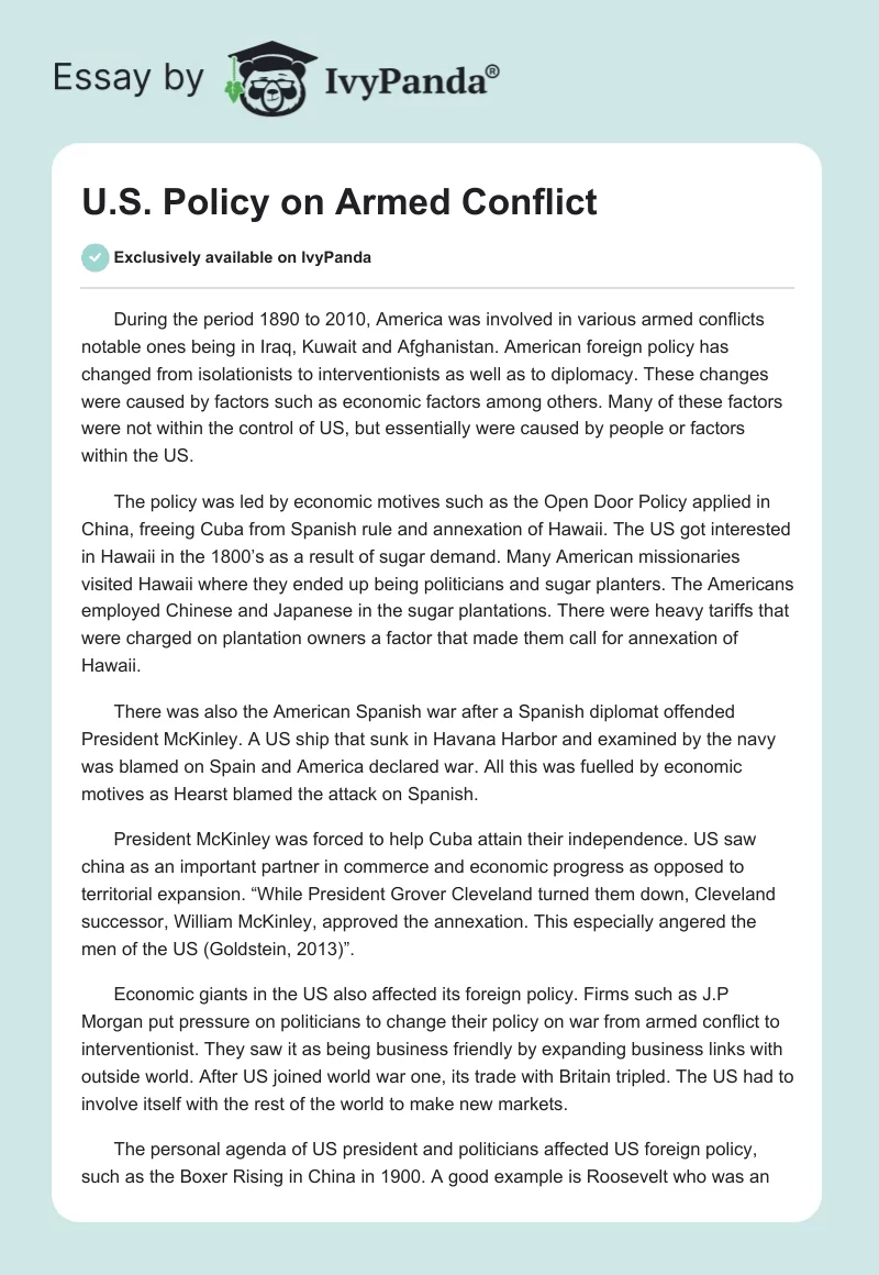 U.S. Policy on Armed Conflict. Page 1