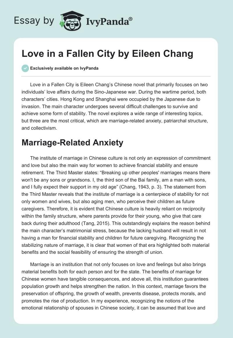 "Love in a Fallen City" by Eileen Chang. Page 1