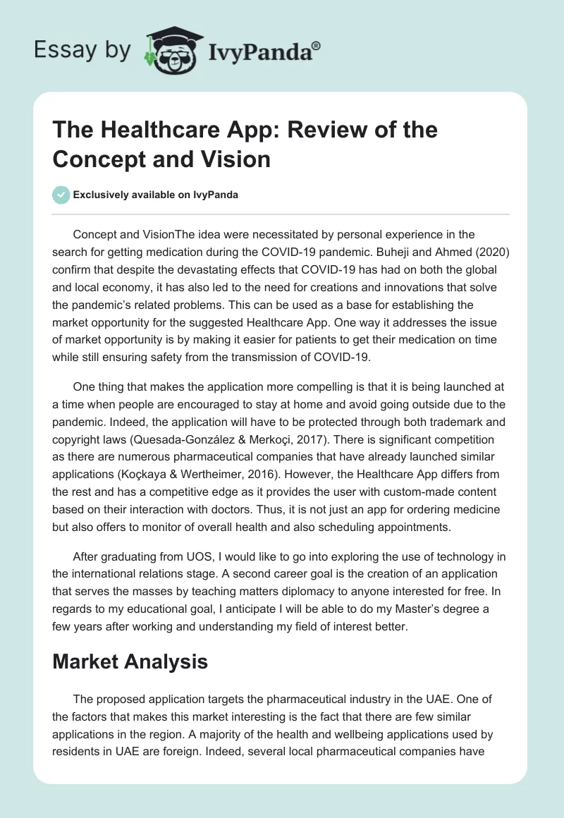 The Healthcare App: Review of the Concept and Vision. Page 1
