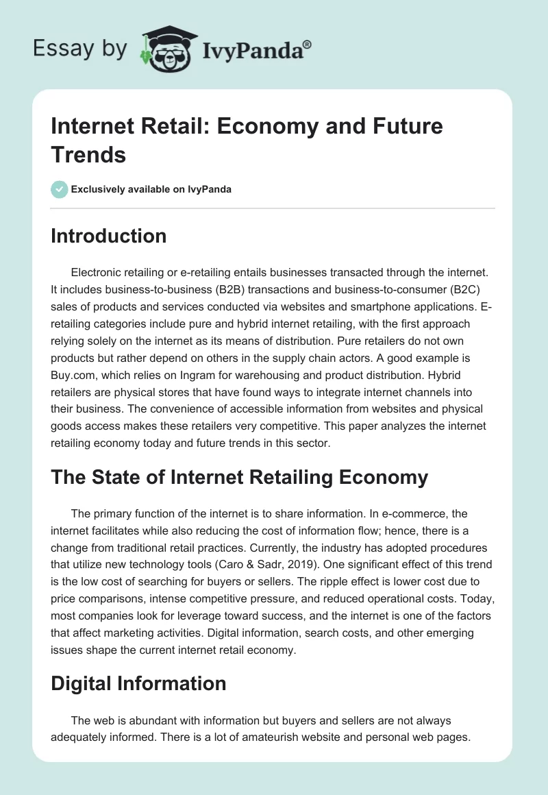 Internet Retail: Economy and Future Trends. Page 1