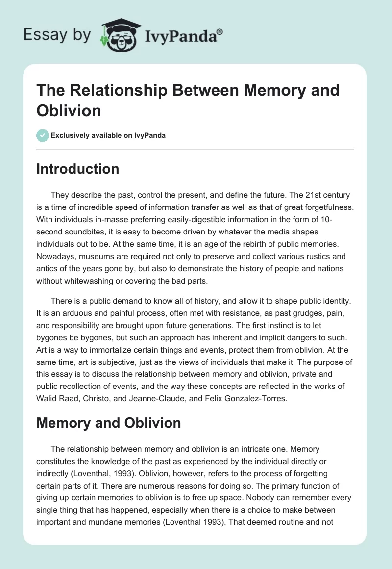 The Relationship Between Memory and Oblivion. Page 1
