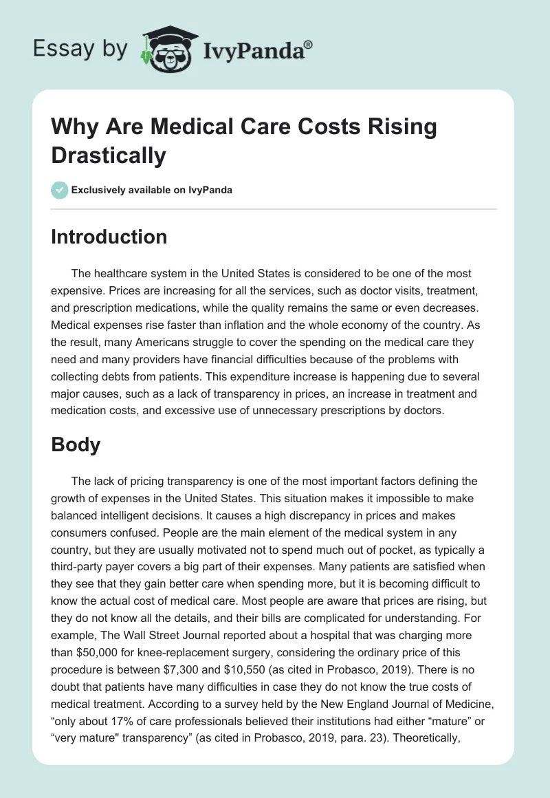 Why Are Medical Care Costs Rising Drastically. Page 1