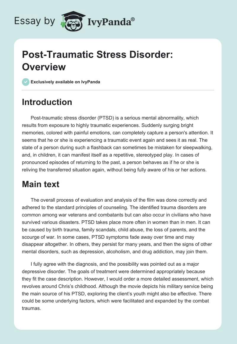 Post-Traumatic Stress Disorder: Overview. Page 1