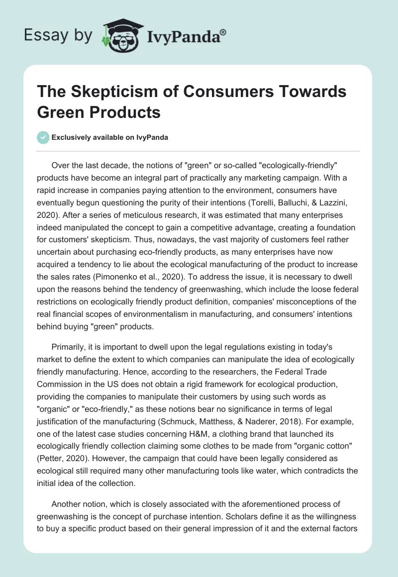 The Skepticism of Consumers Towards Green Products. Page 1