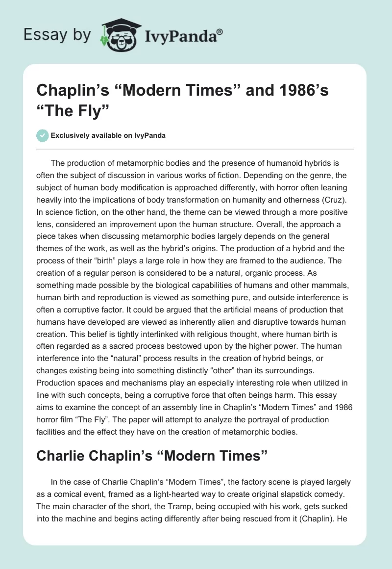 Chaplin’s “Modern Times” and 1986’s “The Fly”. Page 1