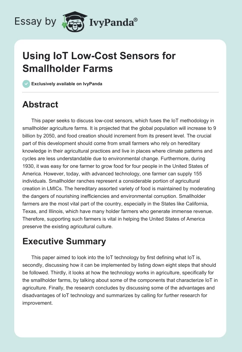 Using IoT Low-Cost Sensors for Smallholder Farms. Page 1