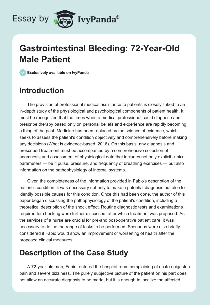 Gastrointestinal Bleeding: 72-Year-Old Male Patient. Page 1
