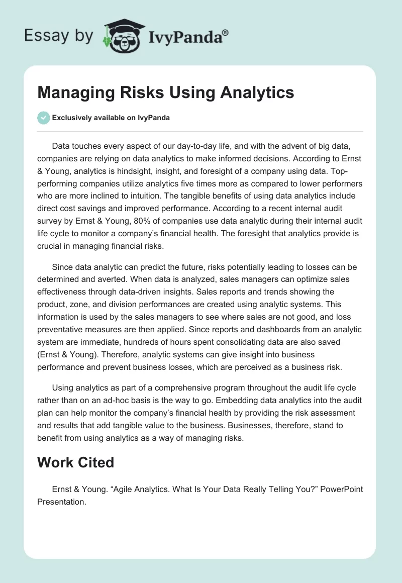 Managing Risks Using Analytics. Page 1