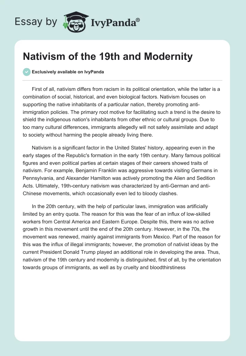 Nativism of the 19th and Modernity. Page 1