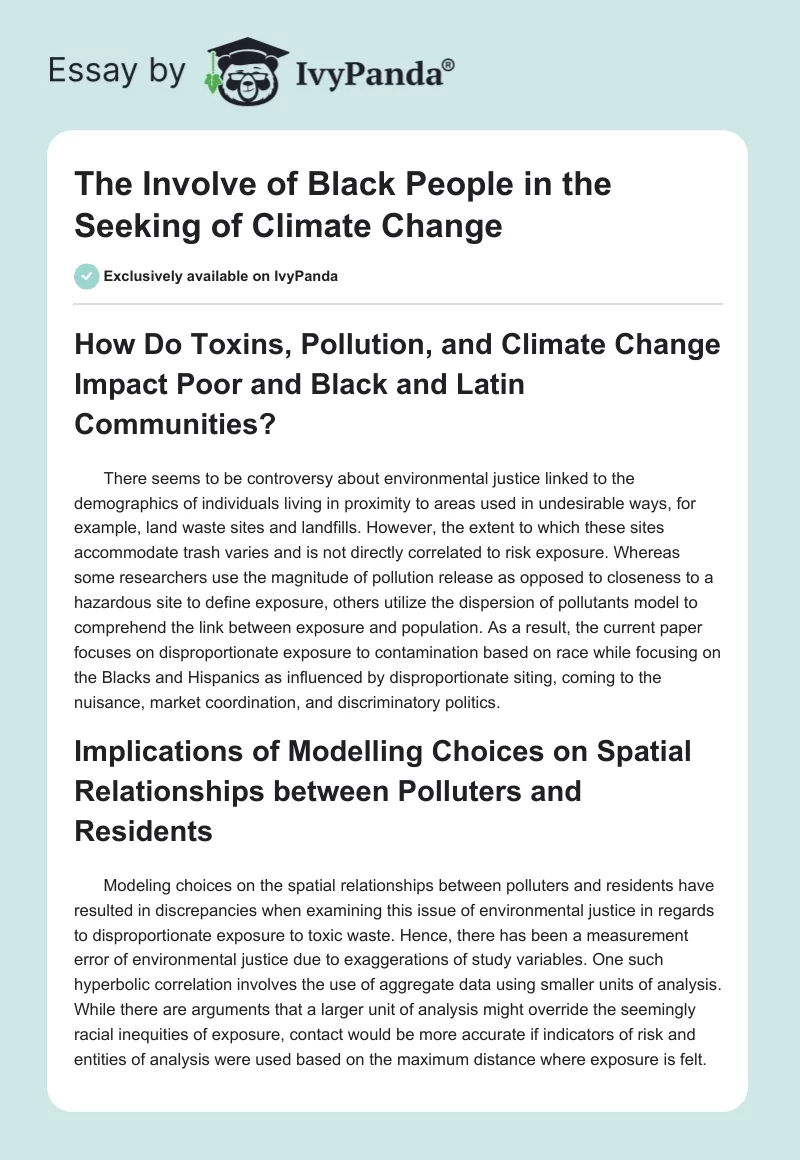 The Involve of Black People in the Seeking of Climate Change. Page 1