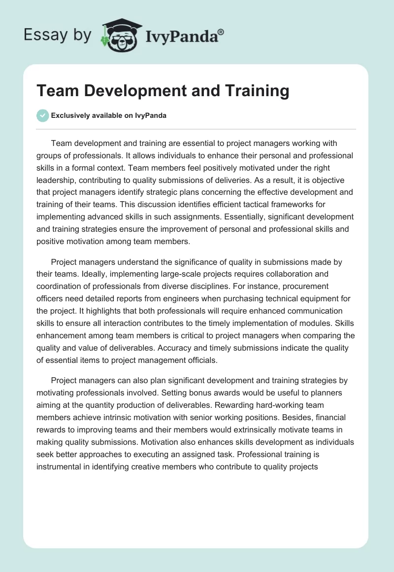 Team Development and Training. Page 1