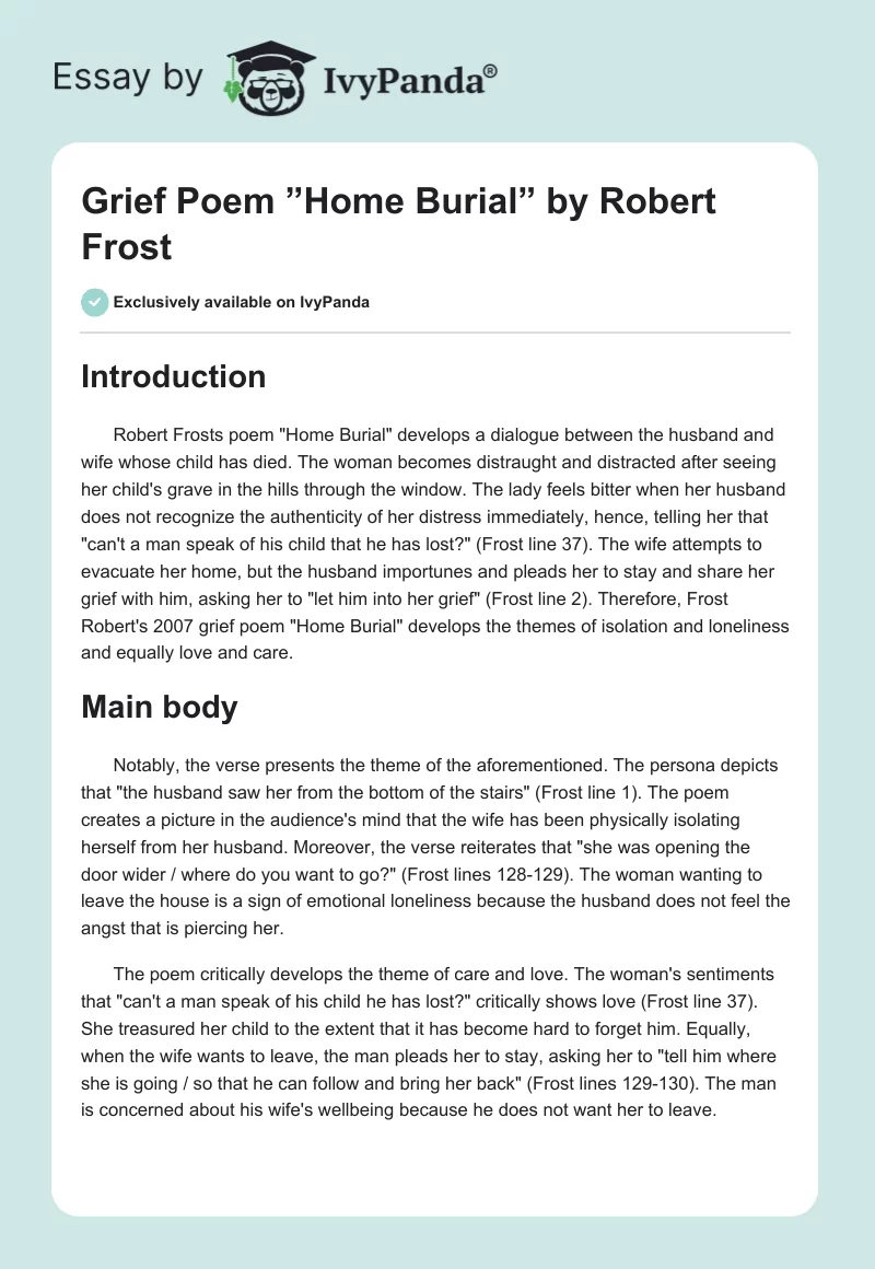 Grief Poem ”Home Burial” by Robert Frost. Page 1